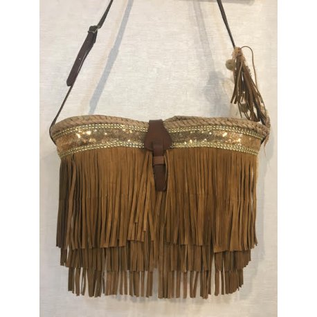 Bandolera Mediana Flecos Piel y Cenefa lentejuelas