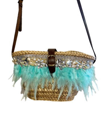 Petit Sac Bandoulière Plumes Turquoise