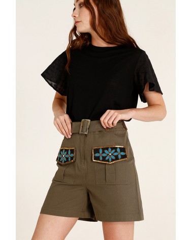 Pantalon chargement brodé